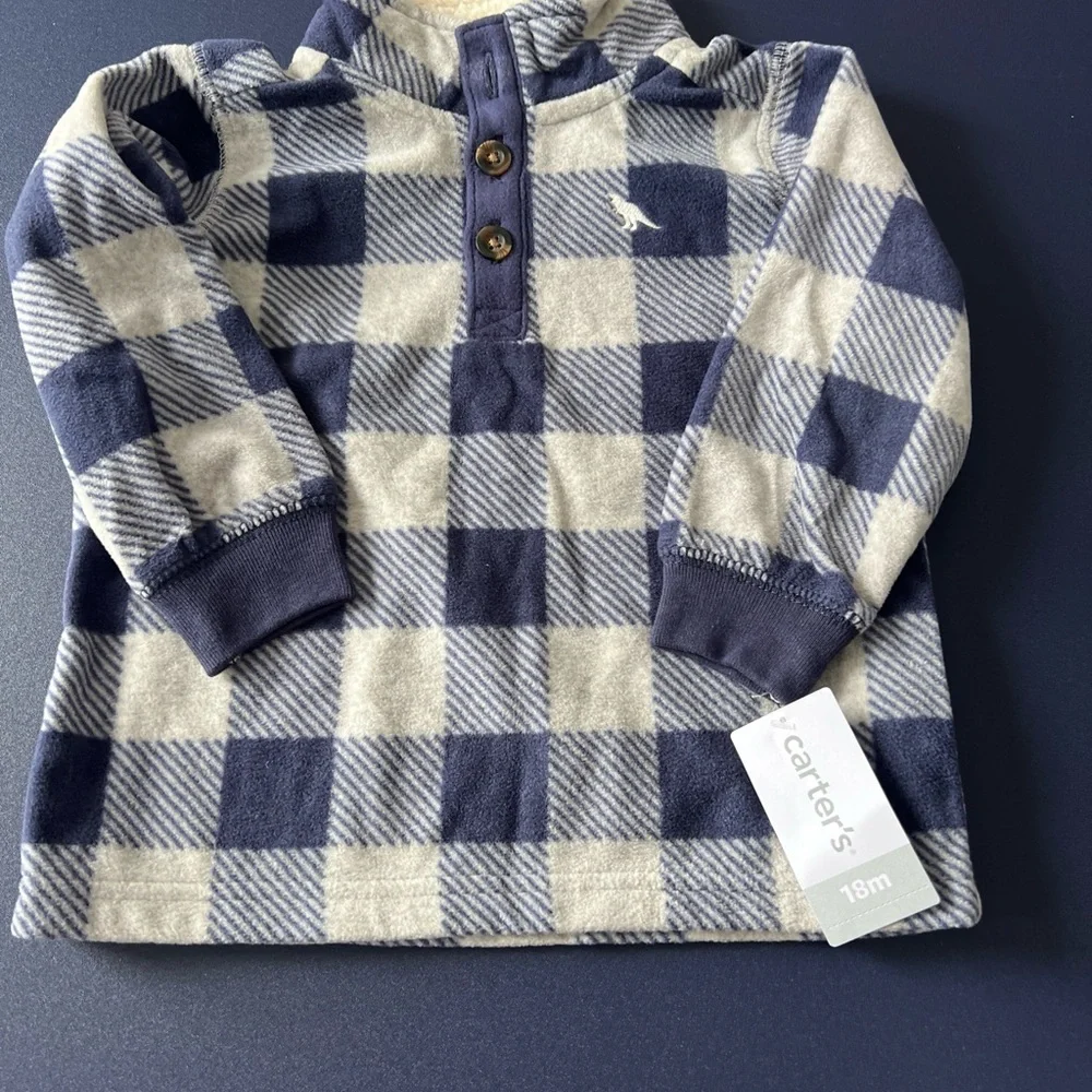 Carter's Baby Boys' 2-Piece Heather Plaid Fleece Pullover Top‎ & Pants Set 18M - Picture 4 of 9